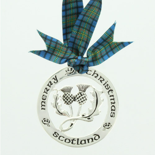 Scottish Christmas Ornament, Pendant, MacLellan Tartan Ribbon